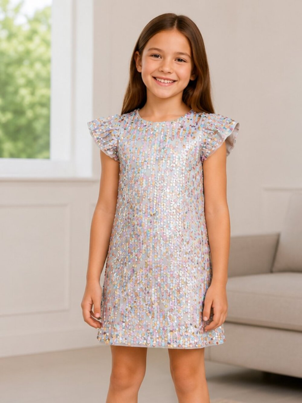 Gap Kids Girls Multicolor Sequin Shift Dress Size S Like New